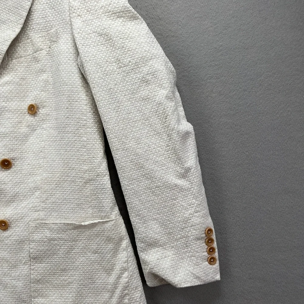 Sebastian Cruz Couture Blazer Men 40L White Double Breasted Textured Luxury Prep